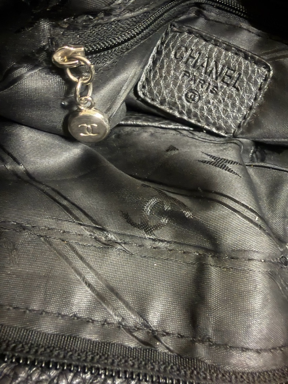 CC Black Pebbled Leather Tote with Double Handles - Picture 13 of 14